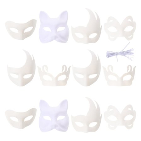 12 kpl DIY-kasvonaamioita, DIY-juhlanaamioita, DIY-valkoisia tyhjiä paperinaamioita, juhlien naamiaisasusteita
