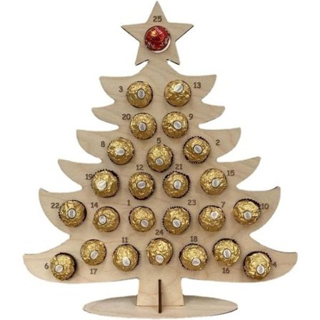 Julekalender, gaveæske, træholder til chokolade, slik, julekalender i form af juletræ/elg, sæsonbestemt dekoration