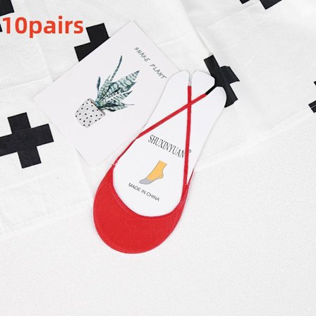 10 par høye hælsokker Båtsokker RØD