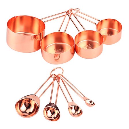 8 stk. Rustfri Målekop Ske Sæt med Skalaer Hjem Køkken Bage Tilbehør Rosaguld