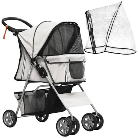 Rootz Foldbar Pet Buggy - Hunde Buggy - med 1 kurv - 2 kopholdere - Grå - 75cm x 45cm x 97cm