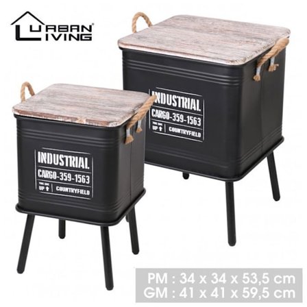 Set med två metallbord med ben och handtag - Svart - Loft