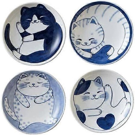 Japanskt Litet Tallriksset Keramik Söta Katter Design Förrätt Dessert Sushi Sås Skålar, 10 x 2 cm, Set med 4