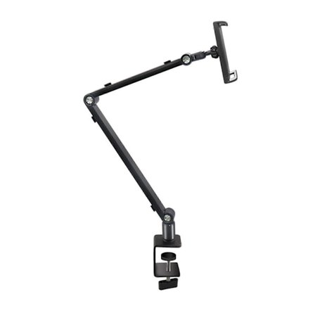 Pitkävartinen puhelinpidike, klipsikiinnitteinen tabletti- ja puhelinteline pöydälle, 360 astetta kääntyvä, kokoontaitettava