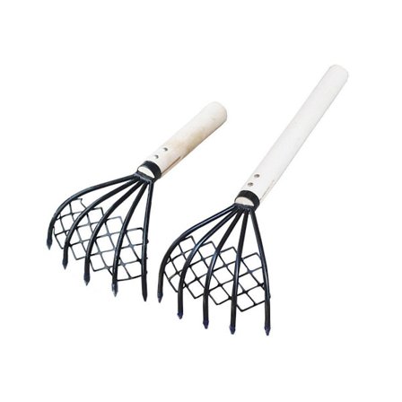 2X Muslingrake Nett 5Klo Trehåndtak Rake Skjellgraving Verktøy Grave Sjømatverktøy