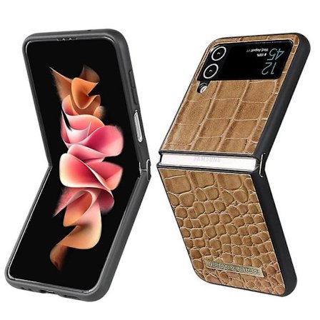 Fodral med krokodilmönster kompatibelt med Samsung Galaxy Z Flip 4, PU-läder + Stöttåligt skydd med hård PC-ram