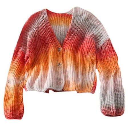 Dam Multicolor Gradient Tröja Kofta V-ringad Knappstickad Jacka Harajuku Regnbåge Oversized Lös Virkad Jacka Toppar