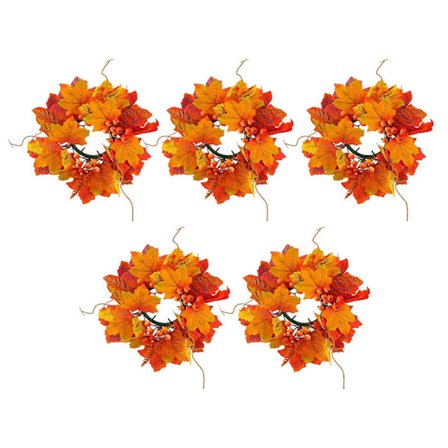 Ahornblad Lysmanchetter Krans Sæt 5 Stykker Bordpynt Lysestager Krans til Halloween Festival Dekoration (FMY)
