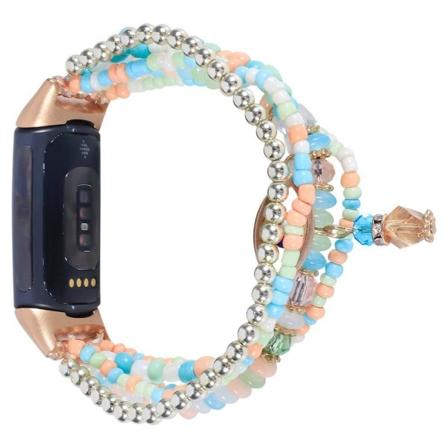 Fitbit Charge 5 snyggt klockarmband med pärlor och ögonmönster - Rosa Rosa
