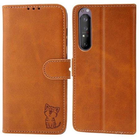 Sony Xperia 1 IV Plånboksfodral Happy Cat - Gul