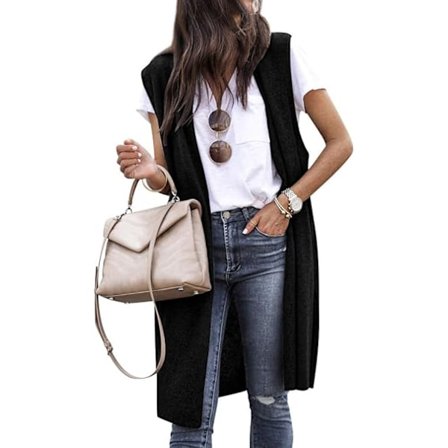 Dame Ærmeløs Cardigan Damer Draperet Åben Front Lang Vest Jakke Blazer Vest Frakke