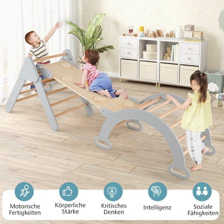 Kiipeilykolmio liukumäellä, kiipeilykaari sisältää kaksipuolisen rampin, harmaa