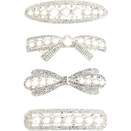 Hårspenner - 4-pak franske spenner hvite perle rhinestone hårklips glir - sløyfe sommerfugl automatiske hårspenner for kvinner