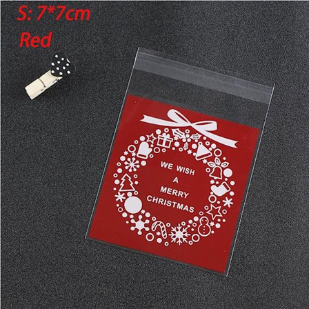 100 st/pack Godis & kakor påse förpackning omslag RÖD 7X7CM