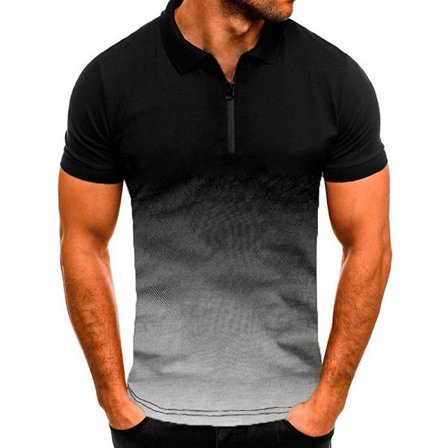 Herrar Kortärmad Poloshirt Casual Dragkedja Gradient Golf Tennis T-Shirt Toppar Ljusgrå 3XL