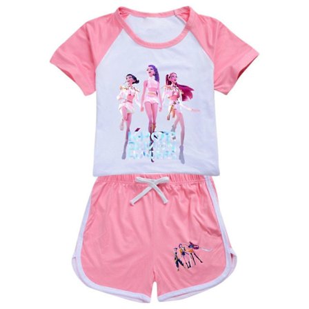 Piger K-Pop Demon Hunters T-shirt Kortærmet Shorts Sæt Pyjamas Børn Top _01 _a