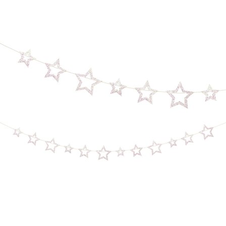 Guirlande Hvide Stjerner med Lyserødt Glitter