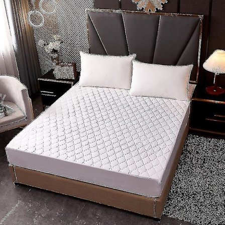 Varm bomull montert laken dekker vanntett madrassbeskytter pustende madrassbeskytter (størrelse, farge: 200x200x30cm-hvitt firkantet gitter