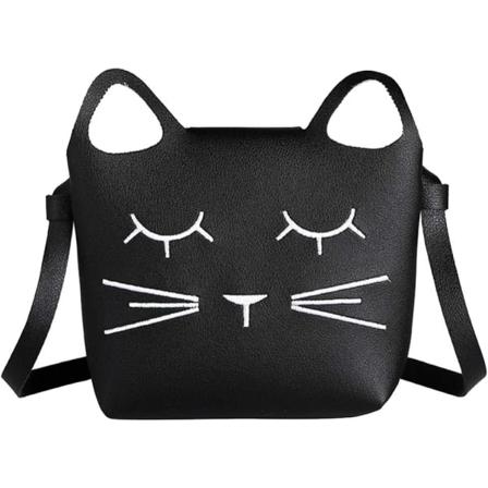 Galaxy S?t liten flicka axelväska, handväska, prinsessa miniväskor, katt crossbody messenger väska, Ljussvart(svart) svart