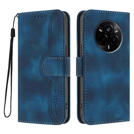 Læderetui med pung og stativ til Realme 14 Pro 5G - Smile-design med rem