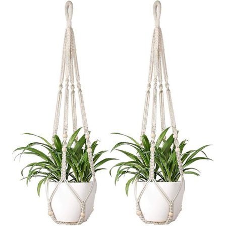 Makramee-kasviruukku sisä- ja ulkokäyttöön, roikkuva ruukku, puuvillaköysi helmillä, norsunluu