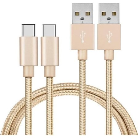USB-C-kabel för Xiaomi Mi 11 - Mi 11 LITE - Mi 11 LITE 5G - Laddkabel Typ USB-C Nylonflätad Guld 1 Meter [PACK 2] Phonillico