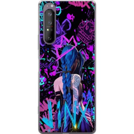 Yhteensopiva Puhelinkuori Sony Sony Xperia 1 II Värikäs graffitipiirustus, jossa on sinipäinen hahmo urbaanissa katutaidetyylissä