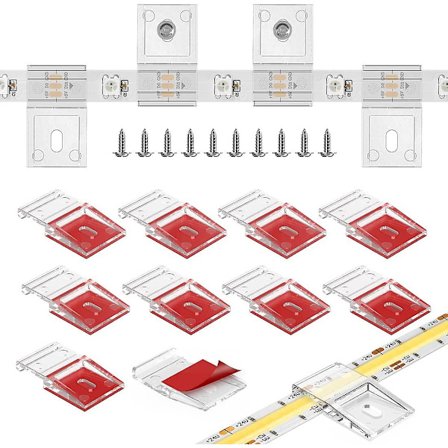 Transparenta remsljusklämmor, självhäftande med skruvfästen, 50 st starka LED-fästklämmor och skruvar för 0,39 tum/10 mm bredd Ip30/65 2-4pi
