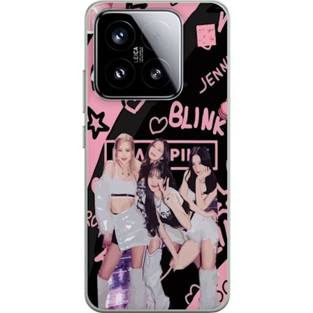 Xiaomi 15 Gennemsigtig cover Blackpink Blink design med Lisa Jennie Jisoo og Rose, lyserød og sort baggrund, fanmerchandise og lightstick, perfekt K-