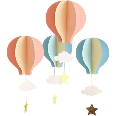 4 stk. Børnehave Vindue Hængende 3D Papir Luftballon Sky D