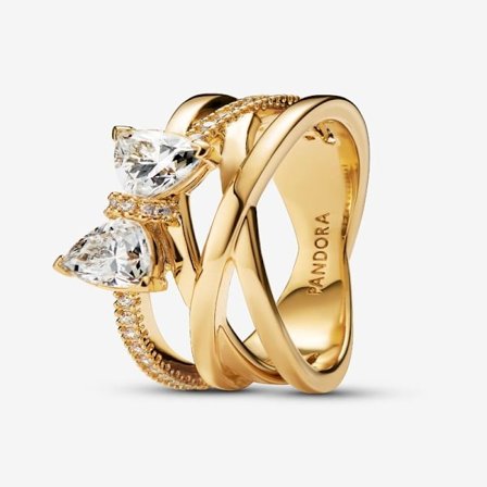 Pandora - Glitrende sløjfe & crossover-ring - 14k guldbelægning