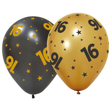 Latexballoner med Stjerner & Tallet 16 6-pak