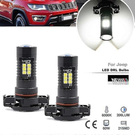 2x LED Dagkjørelys for Jeep Compass 2017 2018 2019 2020 2021 Canbus Psx24w Psx24 2504 Dlrs Pære Parklys Daglys