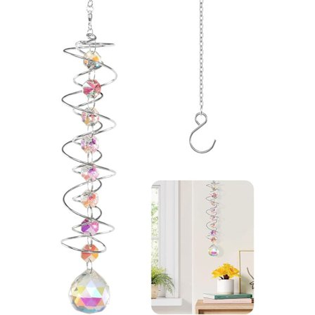 Colorful Crystal Suncatcher Wind Chime with Spiral Design, Rotating Decor for Window, Garden, Wedding