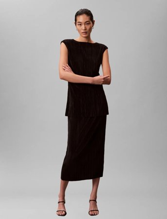 Calvin Klein Plisse Midi Skirt - Black - XL
