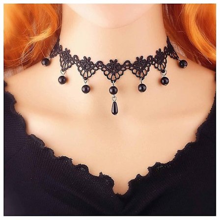 Svart spetschoker Kort droppformad kristallhalsband Punk spetshalsband Halsband Halsband Halsband Halsband För kvinnor och flickor Halloween