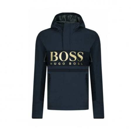 Hugo Boss Hooded Jakke With Large-Scale Logo Print Blå, Herre