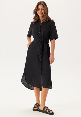 GANT Reg Linen Ss Shirt Dress Black Klær