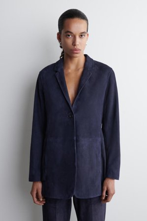 COS Women's Suede Single-Breasted Blazer in Blue