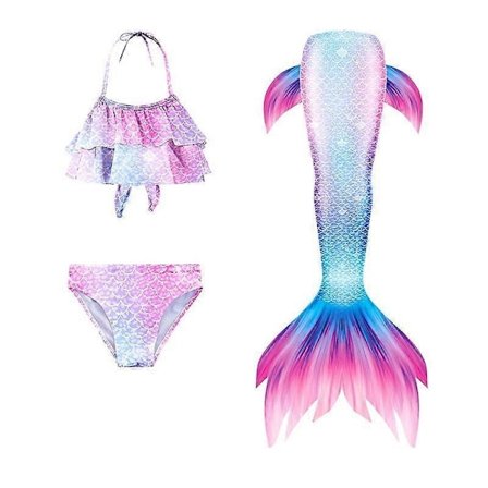 3 stk./sett Jenter Havfruehale Badedrakt Barn Havfrue Ariel Cosplay Kostyme Fantasy Strand Bikini Sett-Perfekt