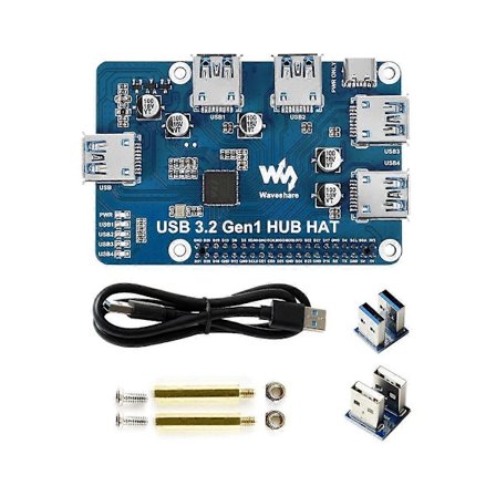 USB 3.2 Gen1 HUB HAT for 4B 3B+ 3B 2B Zero W WH, 4-kanals USB 3.0 ekspansjonsport, driverfri Plug&Play