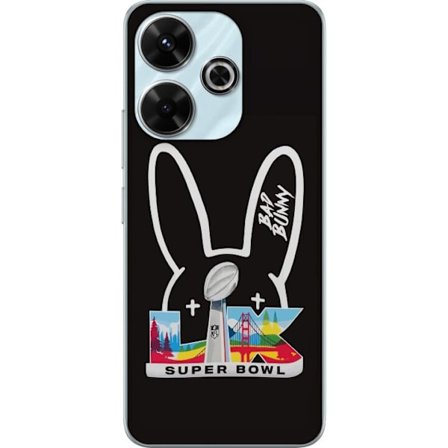 Kompatibel Mobilcover til Xiaomi Redmi 13 Bad Bunny portræt med åben skjorte, tatoveringer og krøllet hår i stilfuld modefotografering