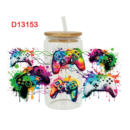 Minispel Uv Dtf Libbey Cup Wrap Järn På Överföring För Glas Klistermärken 16Oz D12488 D13153 16 oz( 23CMX 11CM))