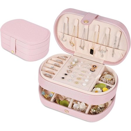 Rejse Smykkeæske til Kvinder og Piger (Pink), Ultra Praktisk 3-lags Smykkeæske, Ringe, Halskæder, Øreringe