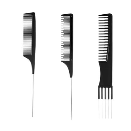Pointed Tail Hair Comb 3-Piece Set – Steel Pin Teasing and Styling Combs for Volume and Precision
