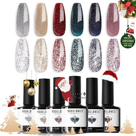 6 Färger UV Gel Nagellack Set, Glitter Färg Vit Röd Rosa Lila Silver Gel Polish
