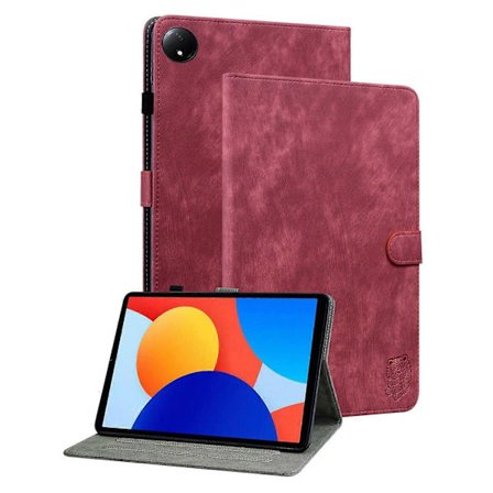 For Xiaomi Redmi Pad SE 4G 8.7 tommer Etuier Tiger Avtrykk Anti-Ripe PU Lær Tablet Cover - Rød