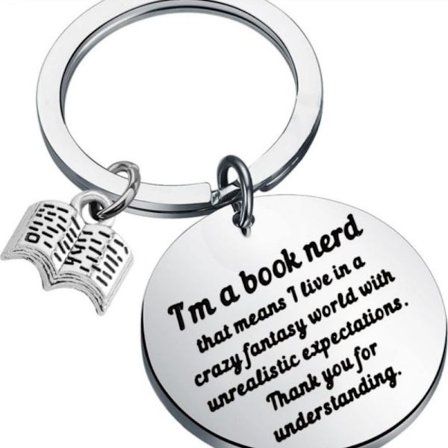Rund Tag Bok 3cm Nyckelring i Rostfritt Stål - Perfekt Gåva för Bokälskare B