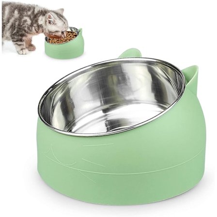 Kattmatskål, Husdjursmatskål, Lutad Rostfri Kattmatskål, Liten Hundskål, Rostfri Kattmatskål Set 400ml (grön)