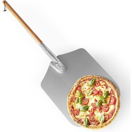 Pizzaspade, aluminium, trähandtag, professionell spatel för ugn, 79 x 35cm natur/silver